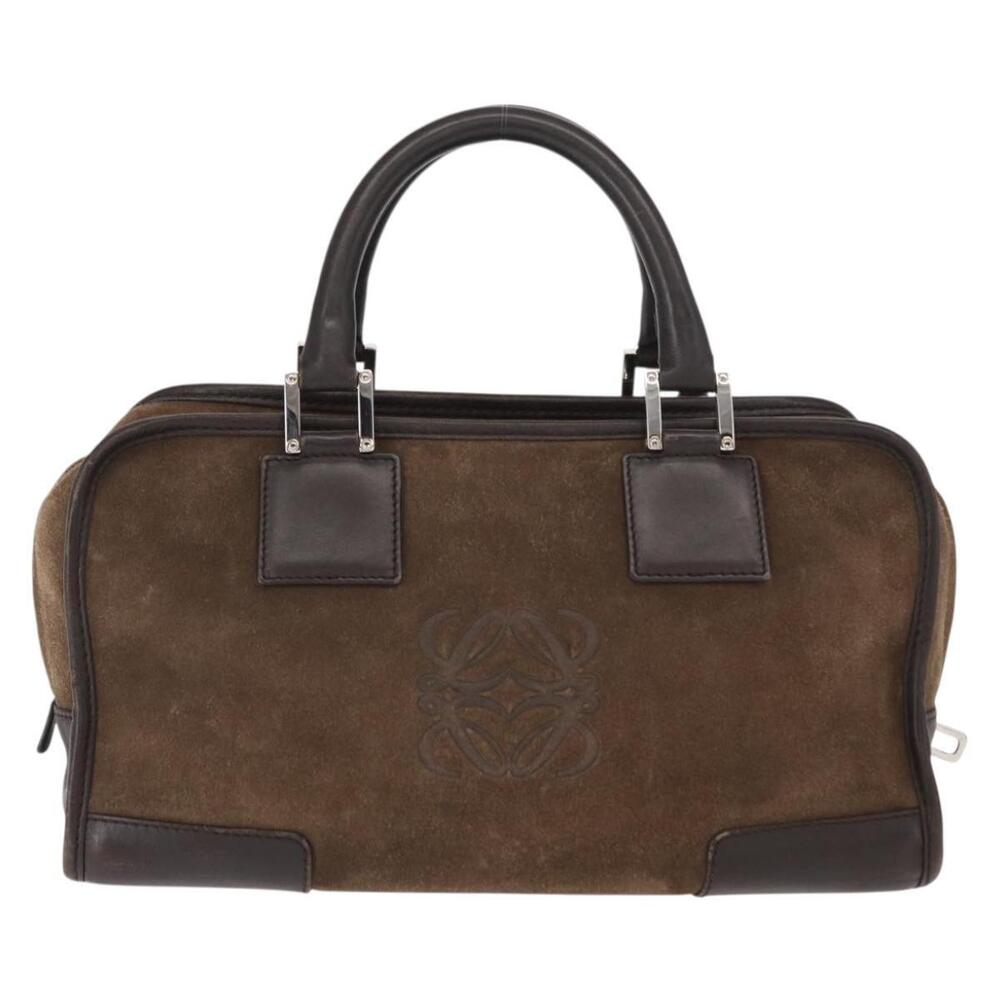 LOEWE Anagram Americana 28 Hand Bag Suede Leather Brown Silver Auth ep12264 - Picture 2 of 16